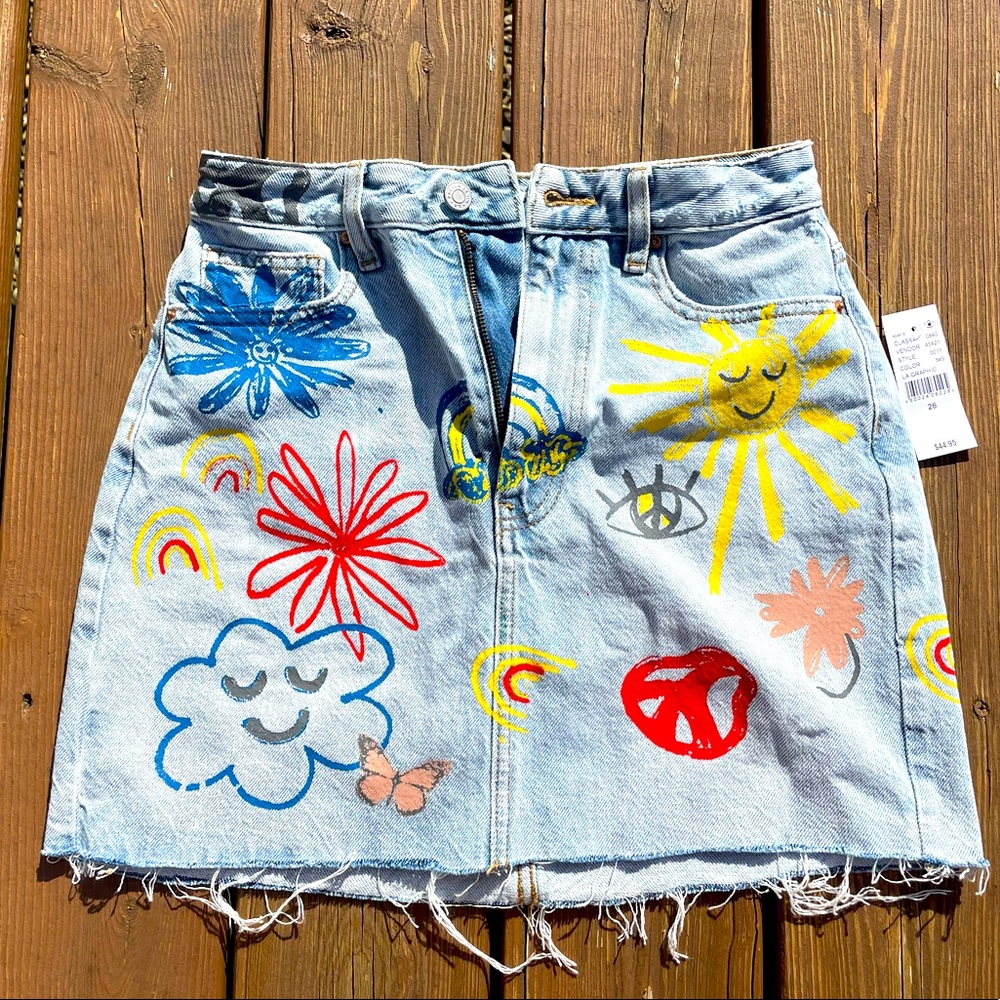 NWT pacsun denim doodle graphic skirt